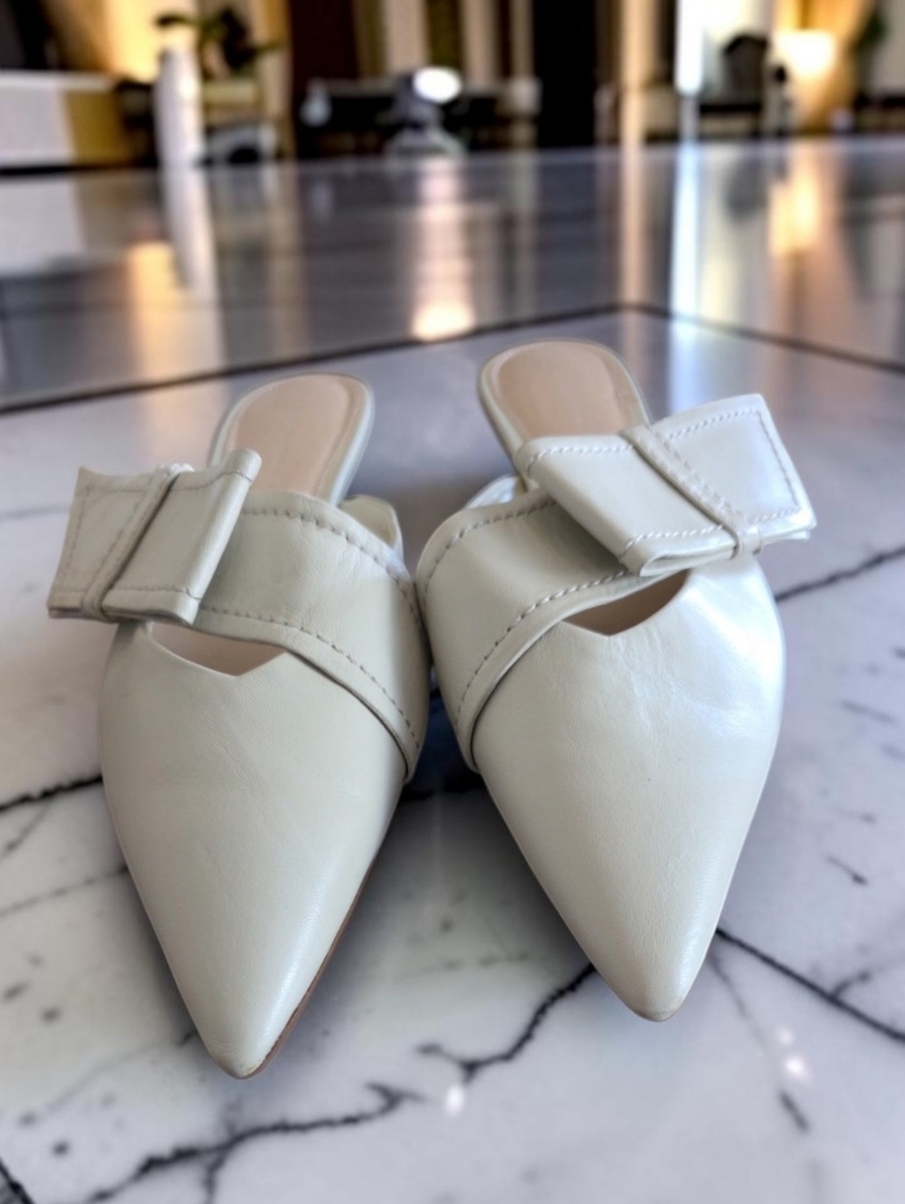 ZARA Women's Ivory Pointed-Toe Slip-On Mules with Bow Detail - Picture 6 of 10